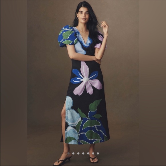 BubAnthropologie puff sleeve a line maxi dress - Picture 2 of 15